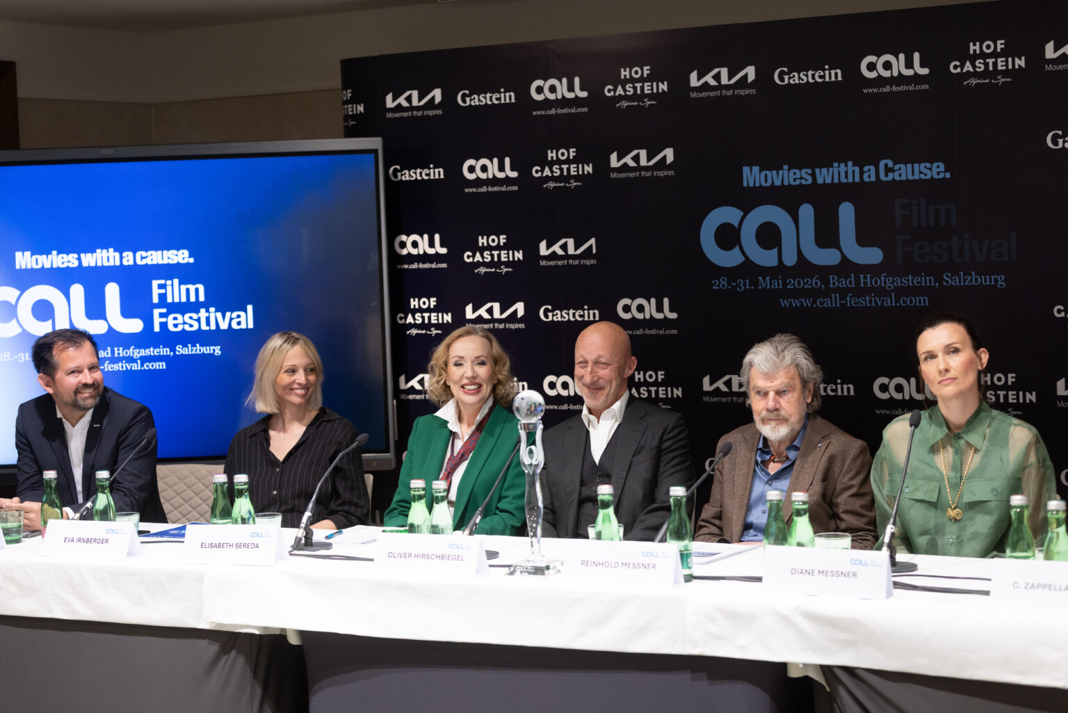 Jürgen Bess (GF Gasteinertal Tourismus), Eva Irnberger (GF TVB Bad Hofgastein), Festival-Gründerin Elisabeth Sereda, Festival-Präsident Oliver Hirschbiegel, Reinhold & Diane Messner (Foto: CALL Film Festival/Roland Unger)